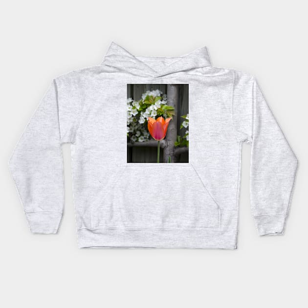 Tulips and pear blossoms in spring Kids Hoodie by iyd39